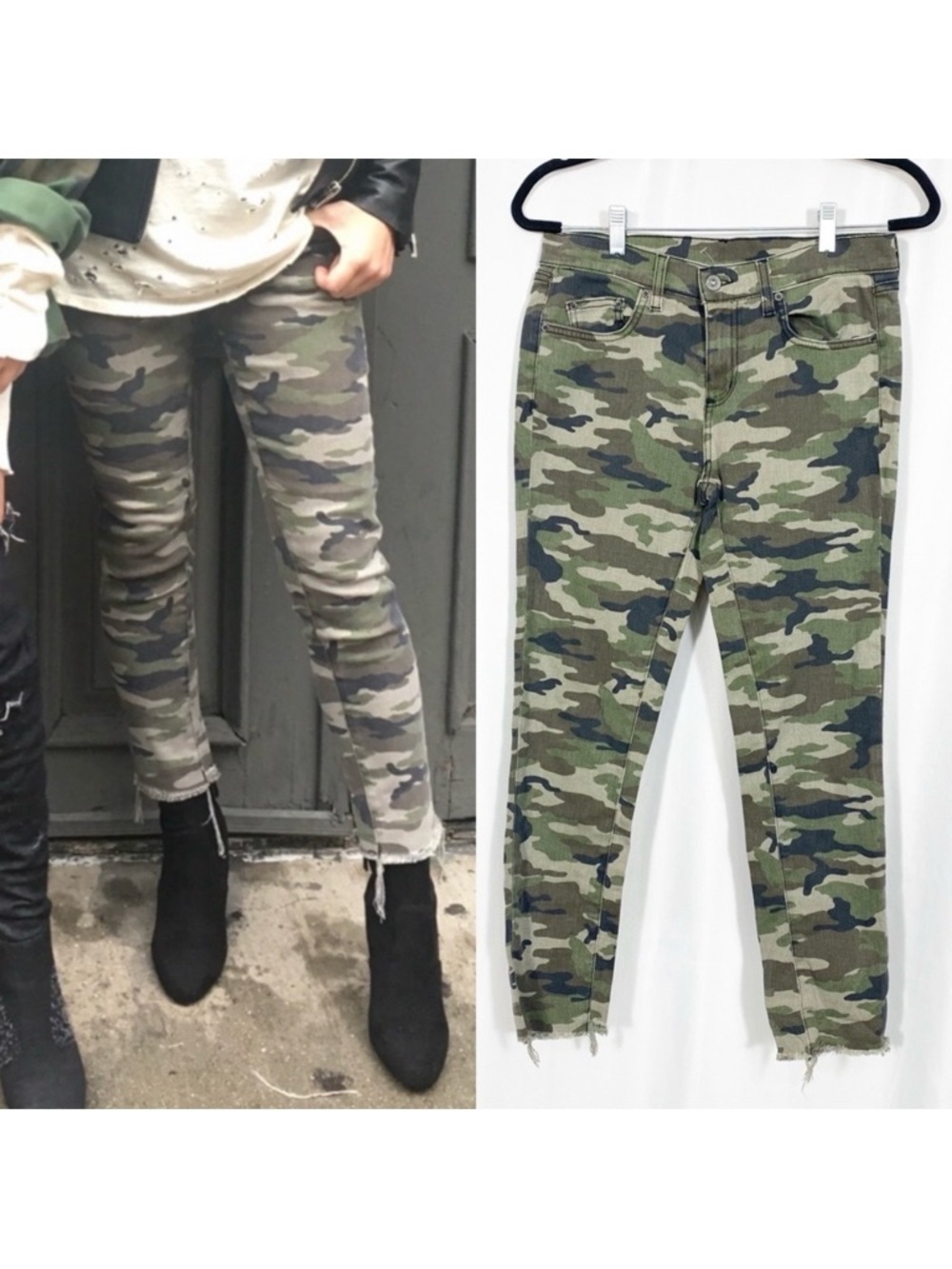 Carmar X LF Camo Camouflage Cropped Raw Frayed Hem Denim Jeans